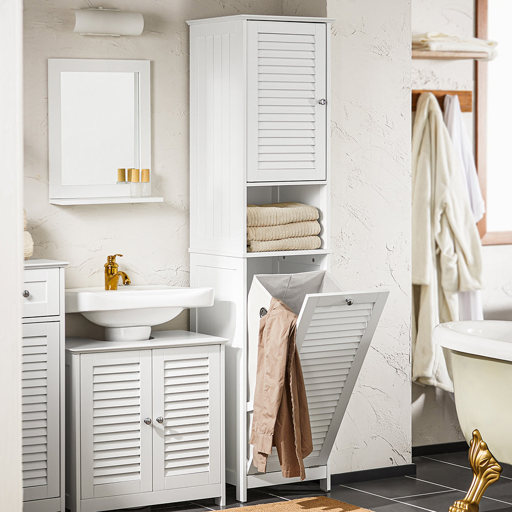 SoBuy Meuble colonne de salle de bain - 1 porte - 1 panier à linge amovible - 40 x 38 x 170 cm - Blanc