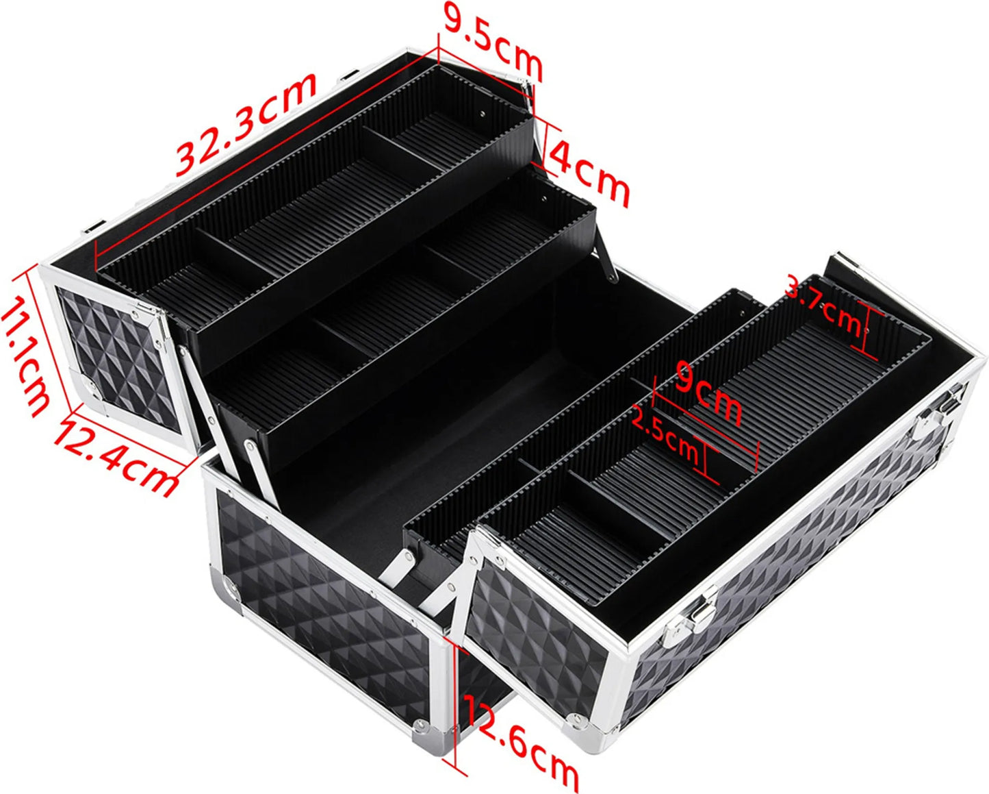 Yaheetech Make-up Case Beautycase - Avec 3 couches et des cloisons réglables et une serrure à clé - Pour les esthéticiennes et les coiffeurs - Aluminium noir - 34,7 x 22,2 x 25 cm