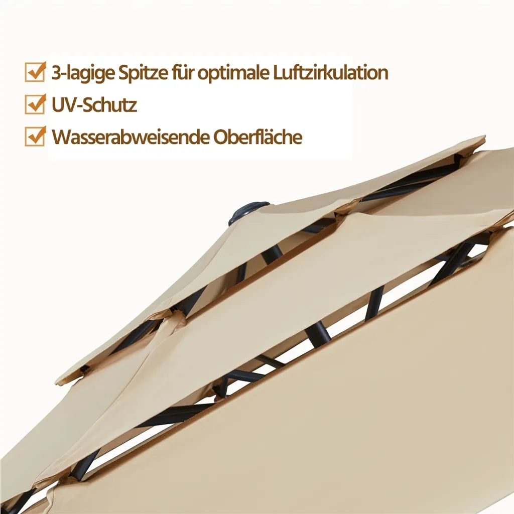 Parasol inclinable Yaheetech à 3 panneaux, Ø 324 cm, marron clair