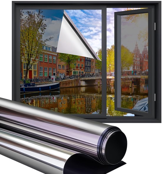 Film de protection solaire pour fenêtres Homewell® - 120 x 300 cm – Isolant et résistant à la chaleur – Protection contre les regards indiscrets – Compatible HR++(+) – Effet miroir à 15 % – Argenté