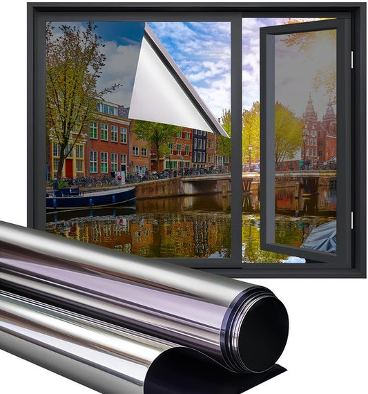 Film de protection solaire pour fenêtres Homewell® - 120 x 300 cm – Isolant et résistant à la chaleur – Protection contre les regards indiscrets – Compatible HR++(+) – Effet miroir à 15 % – Argenté