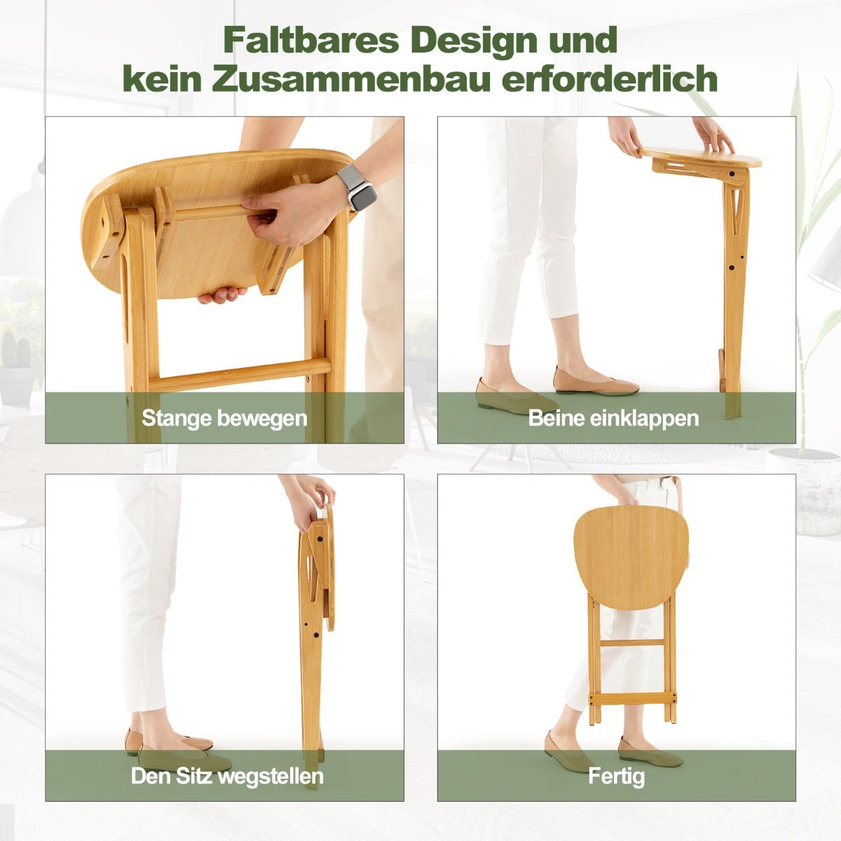 Coast 2 Set tabouret de bar pliant en bambou avec repose-pieds hauteur de chaise 61 cm naturel