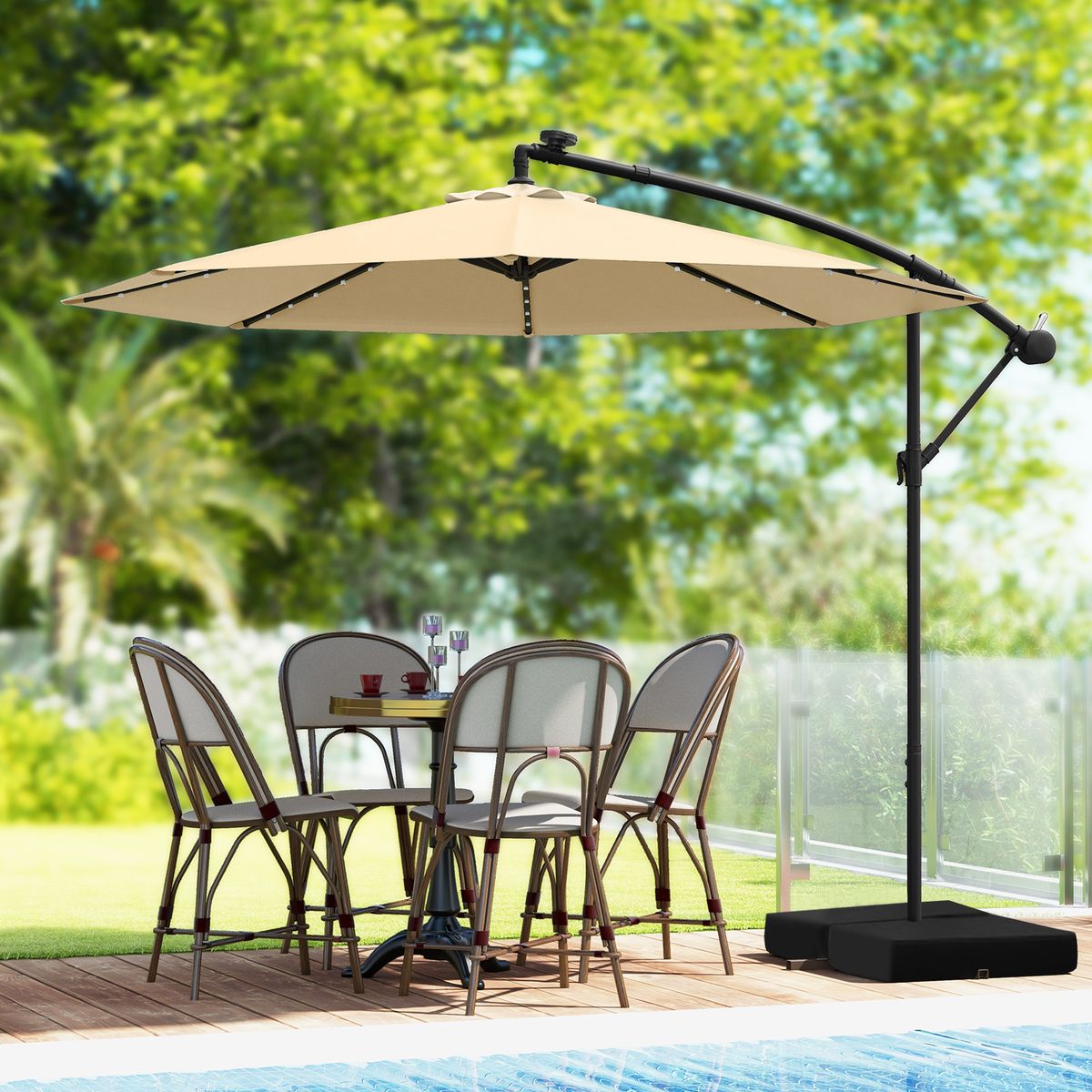Parasol de terrasse Coast avec éclairage LED à énergie solaire - bras réglable - beige - Ø 350 cm