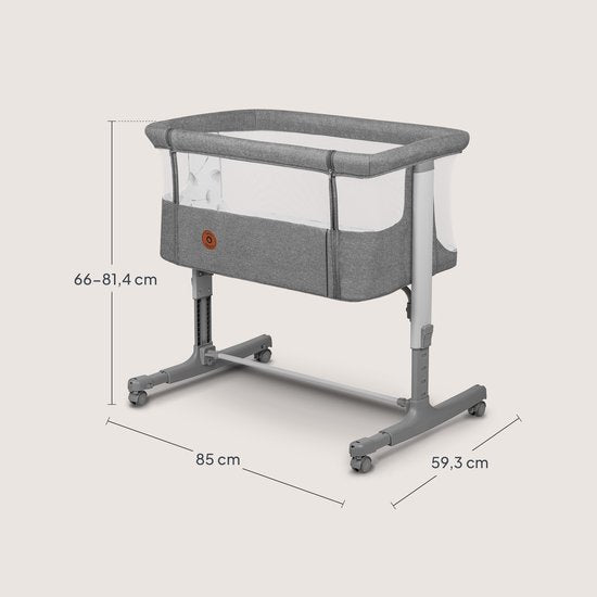 Lionelo Aurora 3-en-1 Co-sleeper - Lit bébé jusqu'à 9 kg - Lit évolutif - 4 roulettes avec frein - Lit de camping – Hauteur réglable – Tissu respirant – Matelas et sac de transport inclus – Revêtement amovible
