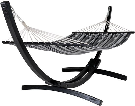 Hamac Tripoli avec armature en mélèze - 320 cm - coton et polyester - gris/noir