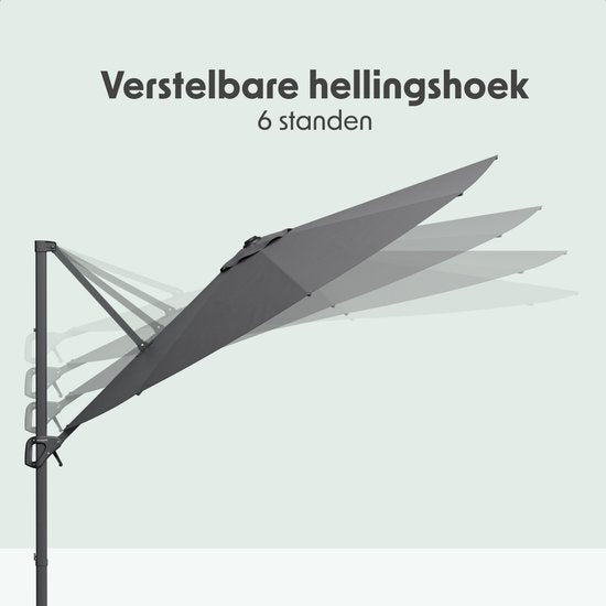 LifeGoods Parasol flottant - 6 pieds - Rotation 360° - Rond Ø300 cm - Housse de protection incluse - Anthracite