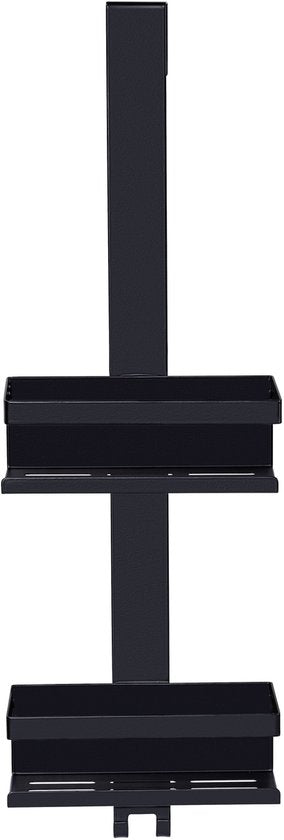 WENKO Support de douche Bribano Duo à 2 niveaux, en acier inoxydable noir mat, 23 x 71 cm - Support de douche sans perçage - Support de douche suspendu - Panier de douche - Panier de douche à suspendre