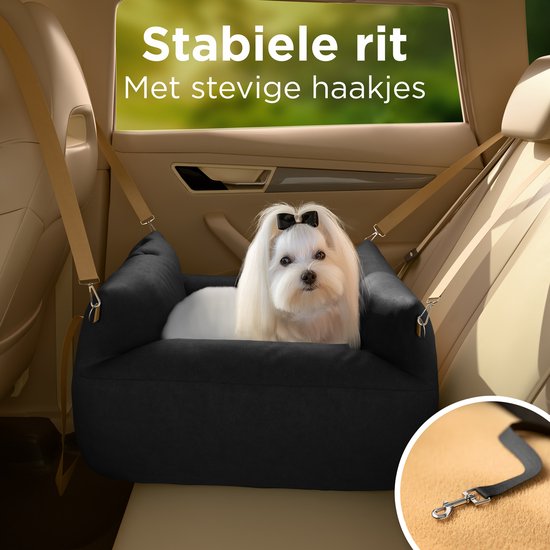 Siège auto pour chien CozySense® - Panier auto pour petit chien - Siège avant et arrière - Housse lavable et sac de transport - Noir/Beige