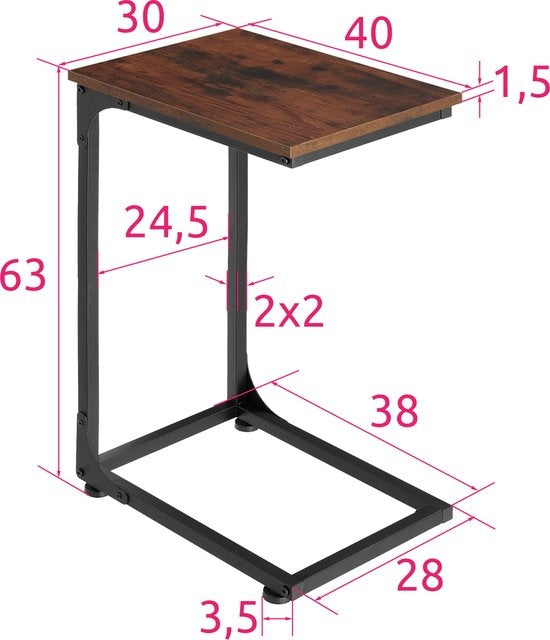 tectake® - Table d'appoint Erie - industrielle - brun foncé - 40x30x63 cm - 404455