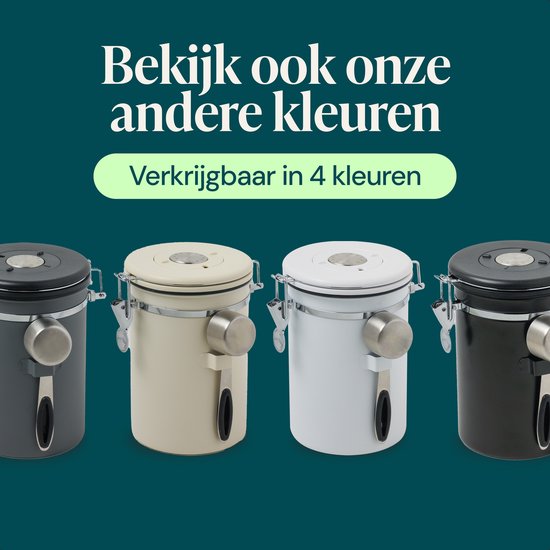 Boîte à café Castagnola 1,8L - Noir mat - hermétique avec sortie CO2 - 600 grammes - 12,5 x 12,5 x 19 cm
