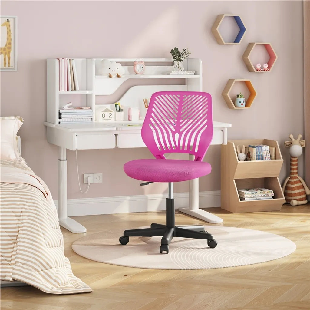 Chaise de bureau réglable Yaheetech 50 x 55 x 79-92 cm - Rose - Chaise pivotante sans accoudoirs