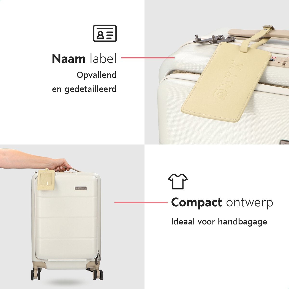 Valise, ONYX, Bagage à main 35 L, Léger, Double serrure TSA, Poche frontale, 37x22,5x55 cm, Beige