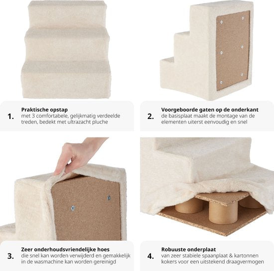 tectake® escalier pour chien ou escalier pour chat, escalier pour animaux de compagnie, aide à la pension avec housse lavable, marche extra plate, escalier pour canapé, lit ou voiture (beige, 37 x 45 x 34,5 cm, 3)