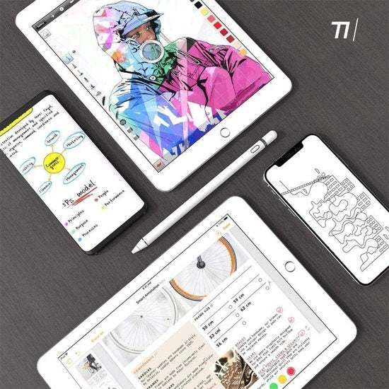 Tikkens Stylet - Crayon actif 2 en 1 pour tablette, Ipad, téléphones Android et Apple - Blanc