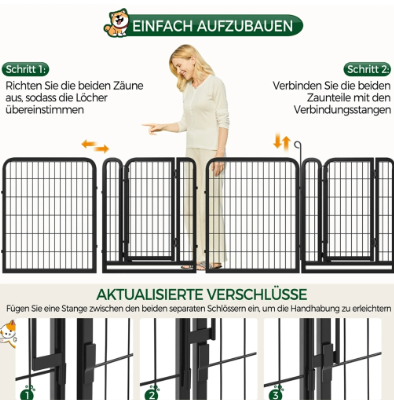 Yaheetech Cage de jeu pour chiots, 8 pièces - Noir - 200 x 68 x 80 cm - Pliable