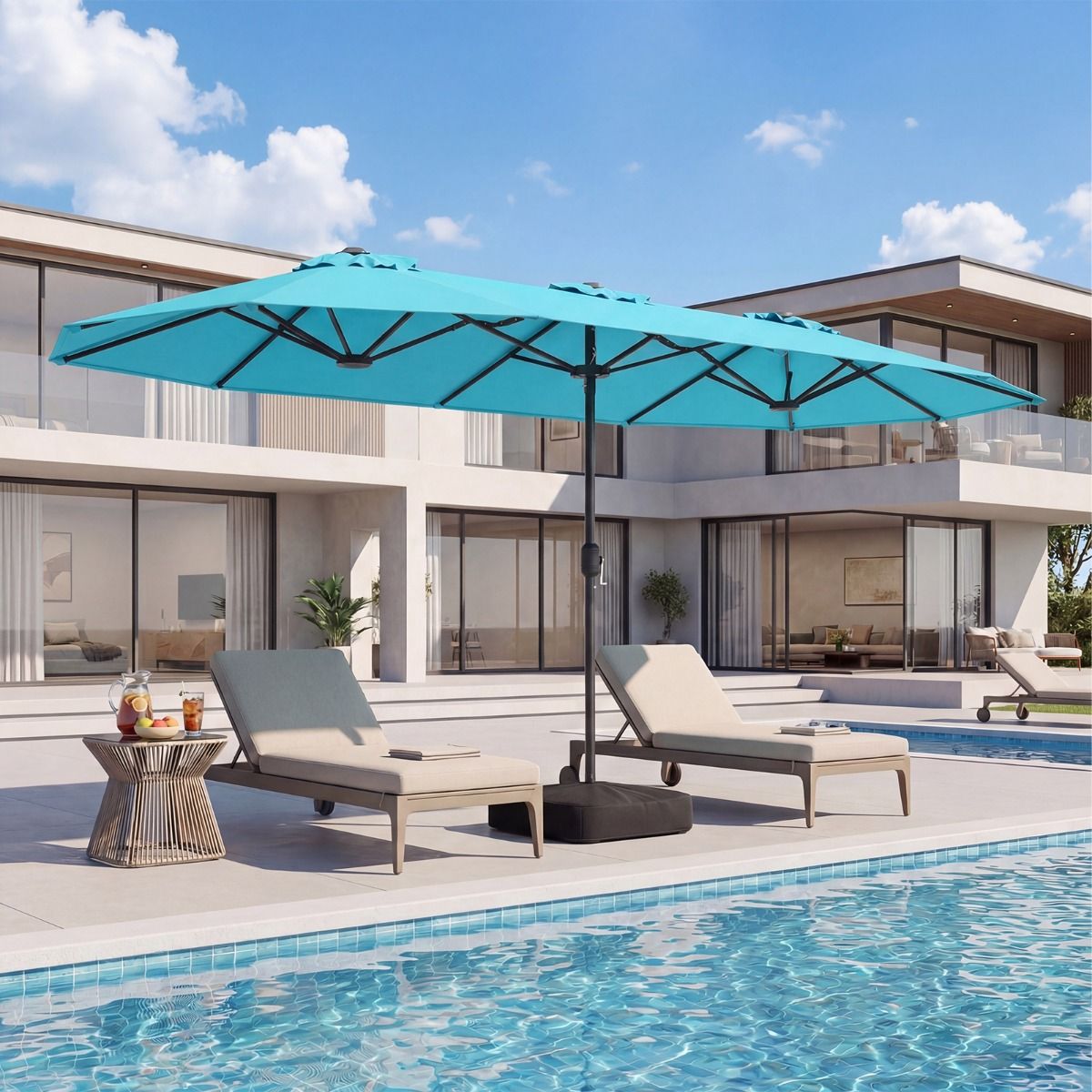 Parasol double Coast - toile extra-large - pied lesté - Turquoise 400 x 212 cm