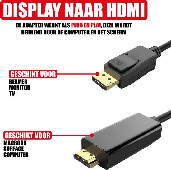 Câble DisplayPort vers HDMI - Prise en charge du 1080p - Connecteurs DisplayPort mâle et HDMI mâle - 2 mètres - 4K à 60 Hz - Full HD