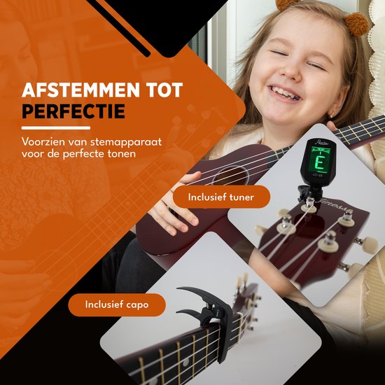 Finesse Ukulélé - Kit de démarrage - 21" - Ukulélé - Enfant - Instrument de musique - Bordeaux