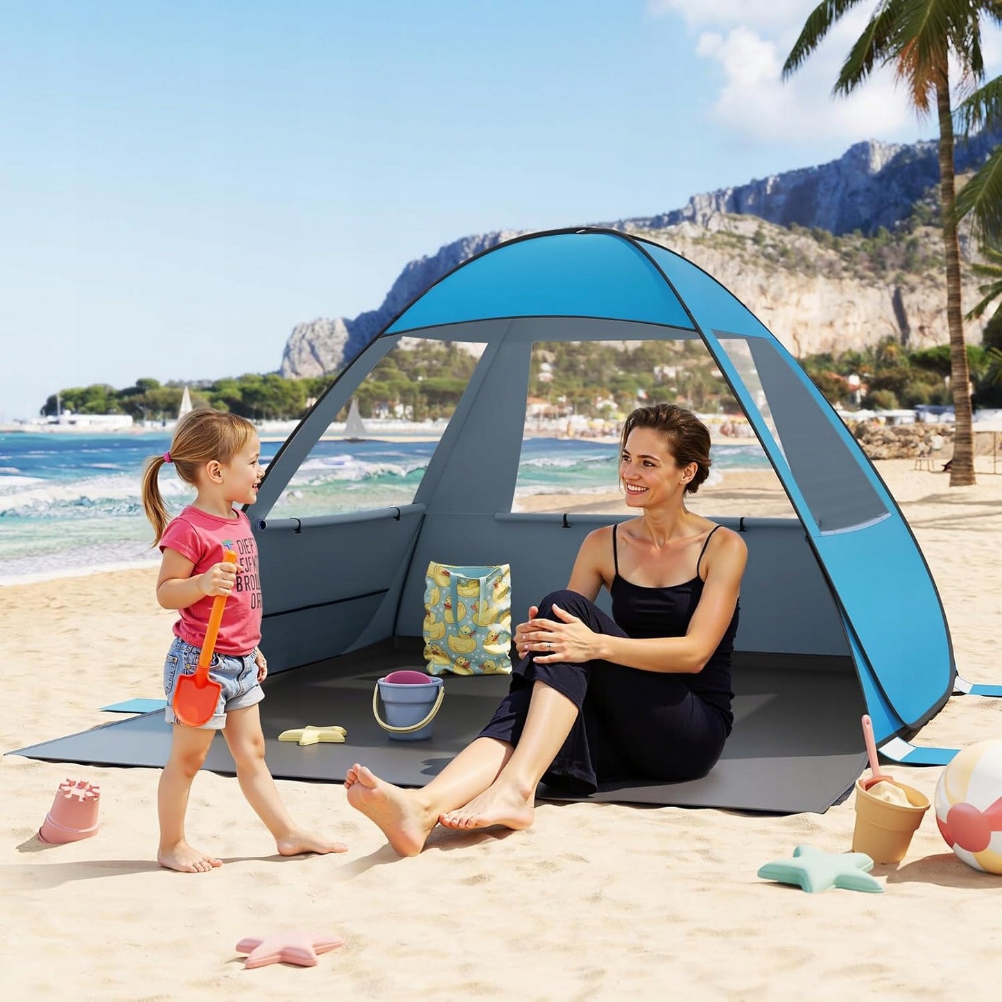 Tente de plage pop-up Woltu - Bleu - 200 x 150 x 120 cm