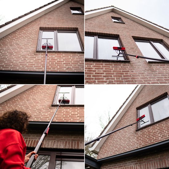 Aqualitá® Perche télescopique pour le lavage des vitres 4.6M avec Chamoisole - Lave-vitre télescopique - Nettoyeur de panneaux solaires - Set de lavage de vitres perche télescopique avec passage d'eau - Brosse de lavage télescopique - Set de brosse télesc