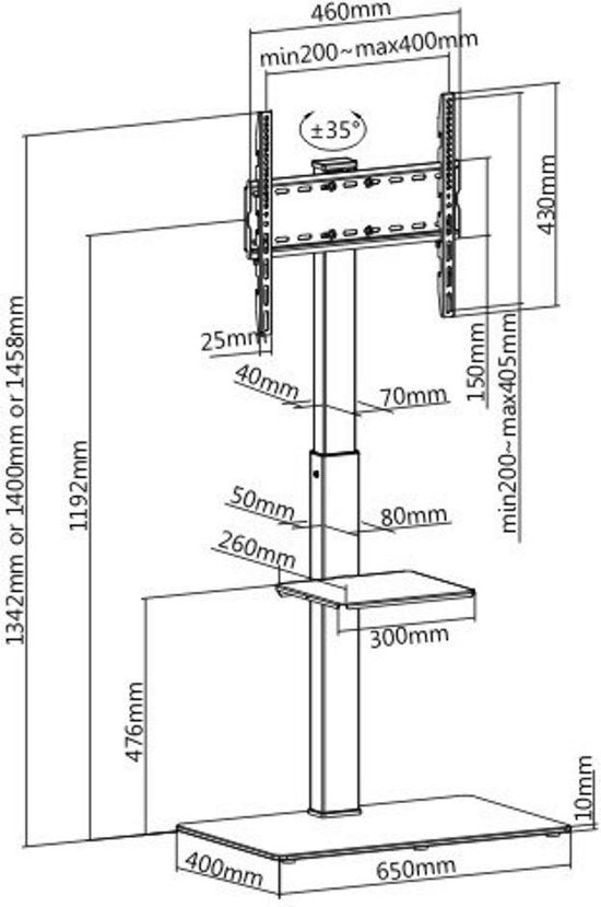 Support TV, VVD Gaming, Rotatif, Réglable en hauteur 134 cm à 146 cm
