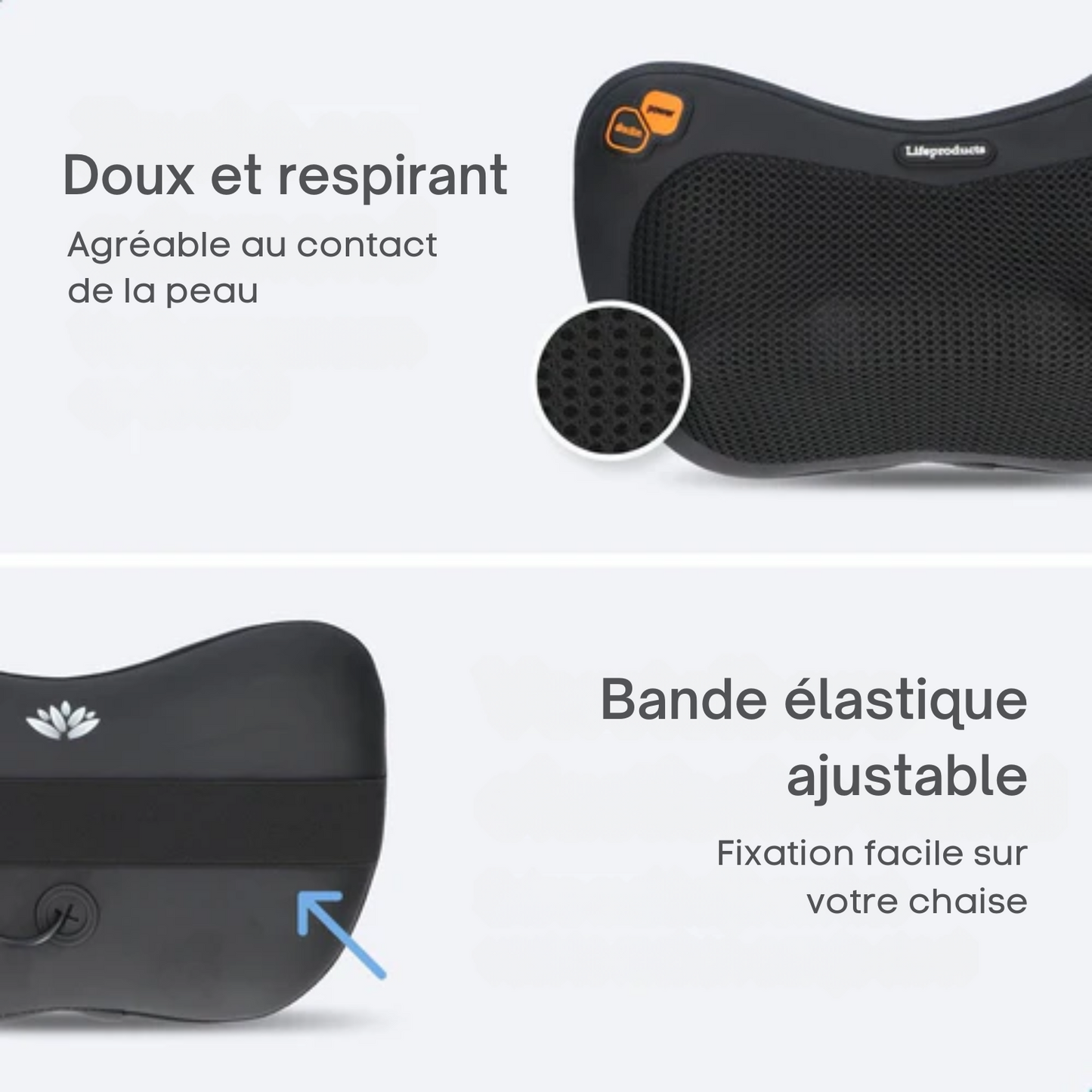 Coussin de massage Shiatsu - Lifeproducts - Rechargeable - Fonction chaleur - Noir