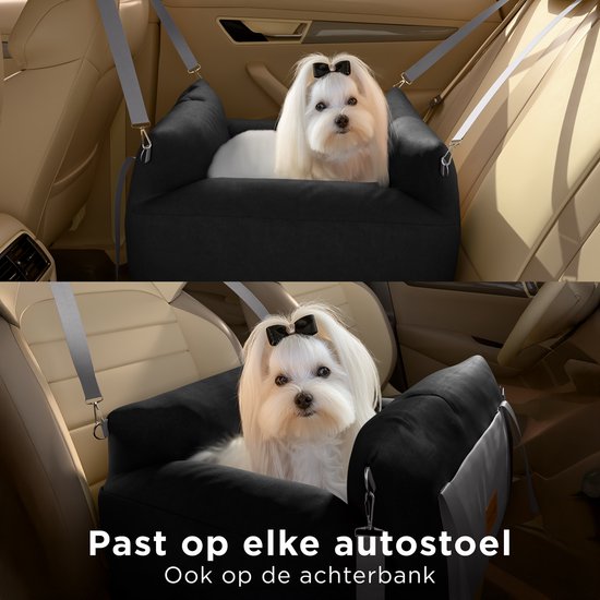 Siège auto pour chien CozySense® - Panier de voiture pour petit chien - Siège avant et arrière - Housse lavable, peut également servir de sac de transport - Noir/Gris