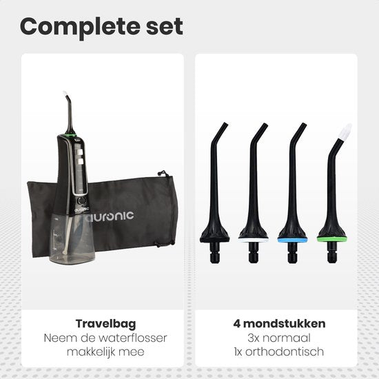 Auronic Water Flosser - électrique - bain de bouche - 3 étapes - 4 buses - 300 ml - noir