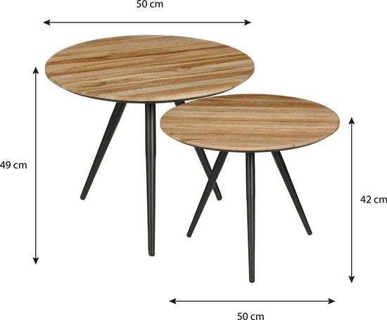 Mica Decorations Table d'appoint Jailey - Lot de 2 - H49 x Ø50 cm - Bois recyclé - Marron