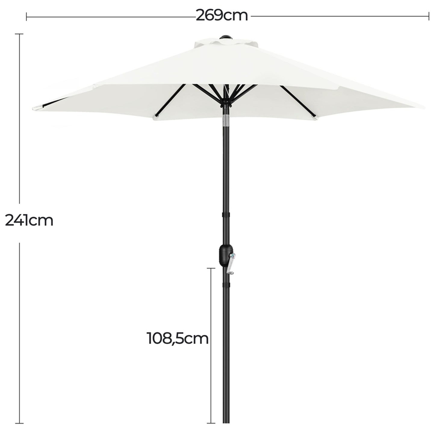 Parasol Yaheetech avec pied et fonction d'inclinaison, ø 269 cm - Protection UV UPF50+ - Blanc crème