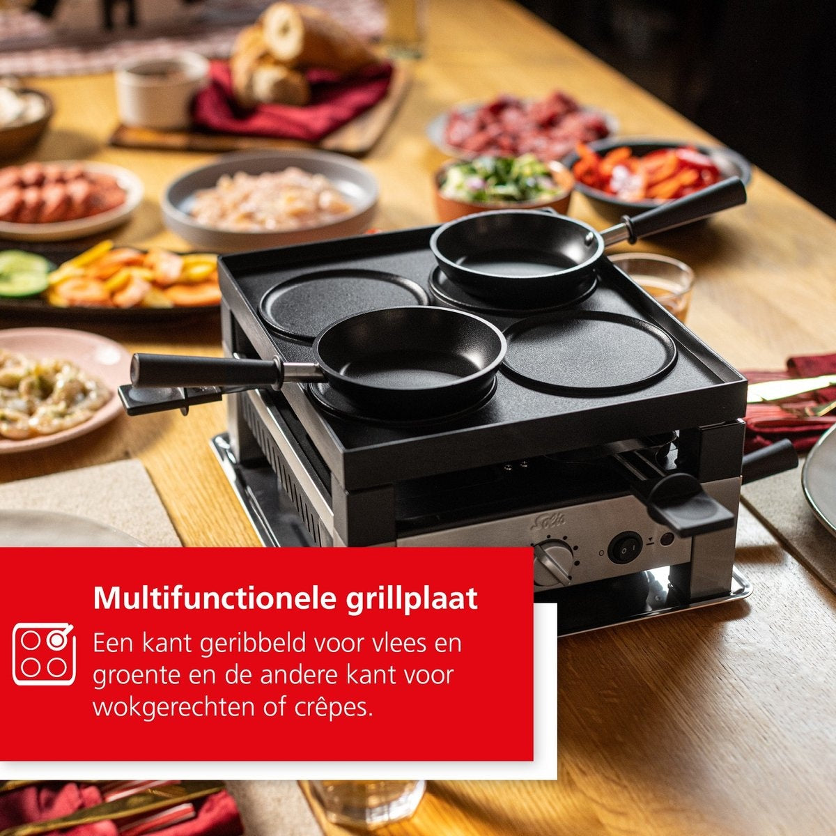 Appareil à raclette et à pierrade - Solis 791 - 5 en 1 pour 4 personnes - Argent/Noir