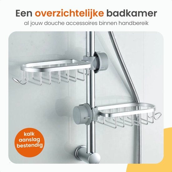 Goliving Support de douche suspendu - Support de douche - Sans perçage - Support de cuisine - Organisateur d'évier - Accessoires de salle de bain - Lot de 2 - Argenté