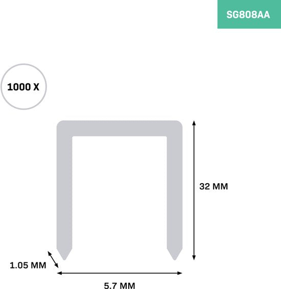 VONROC Agrafes 32mm - 1000 pcs. - pour l'empileur PRO Combi CT504CA et universel