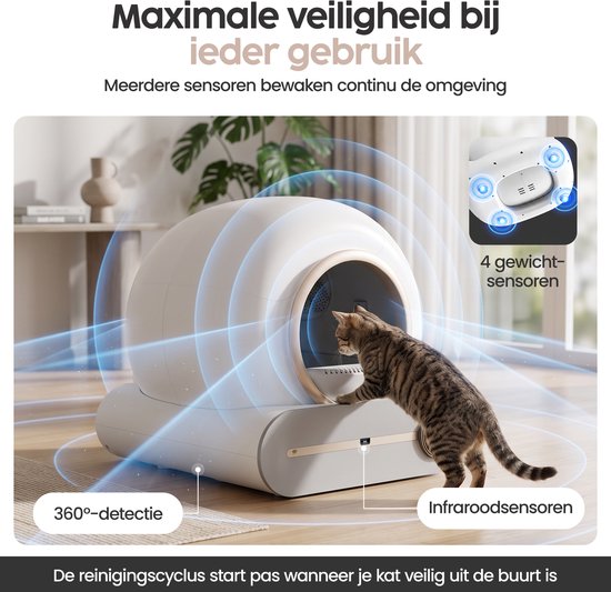 Bac à litière automatique Infinity Goods XXL - Bac à litière autonettoyant - Avec application - 75 L - Avec tapis de bac à litière et 3 rouleaux de sachets de rangement - Blanc/Or rose