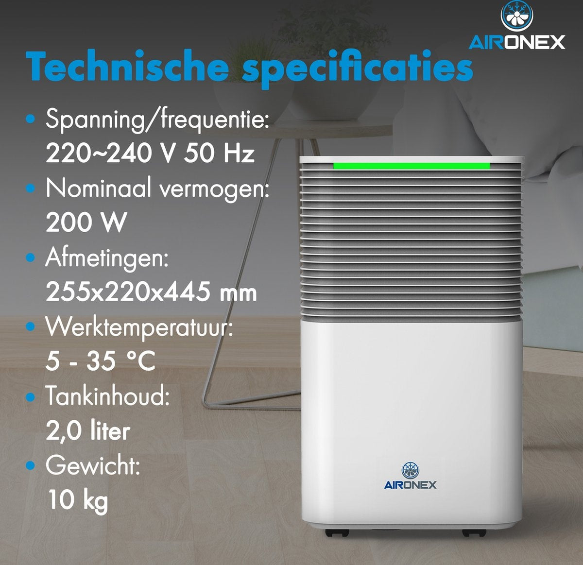 Déshumidificateur - Aironex - Jusqu'à 12 L par jour - Blanc