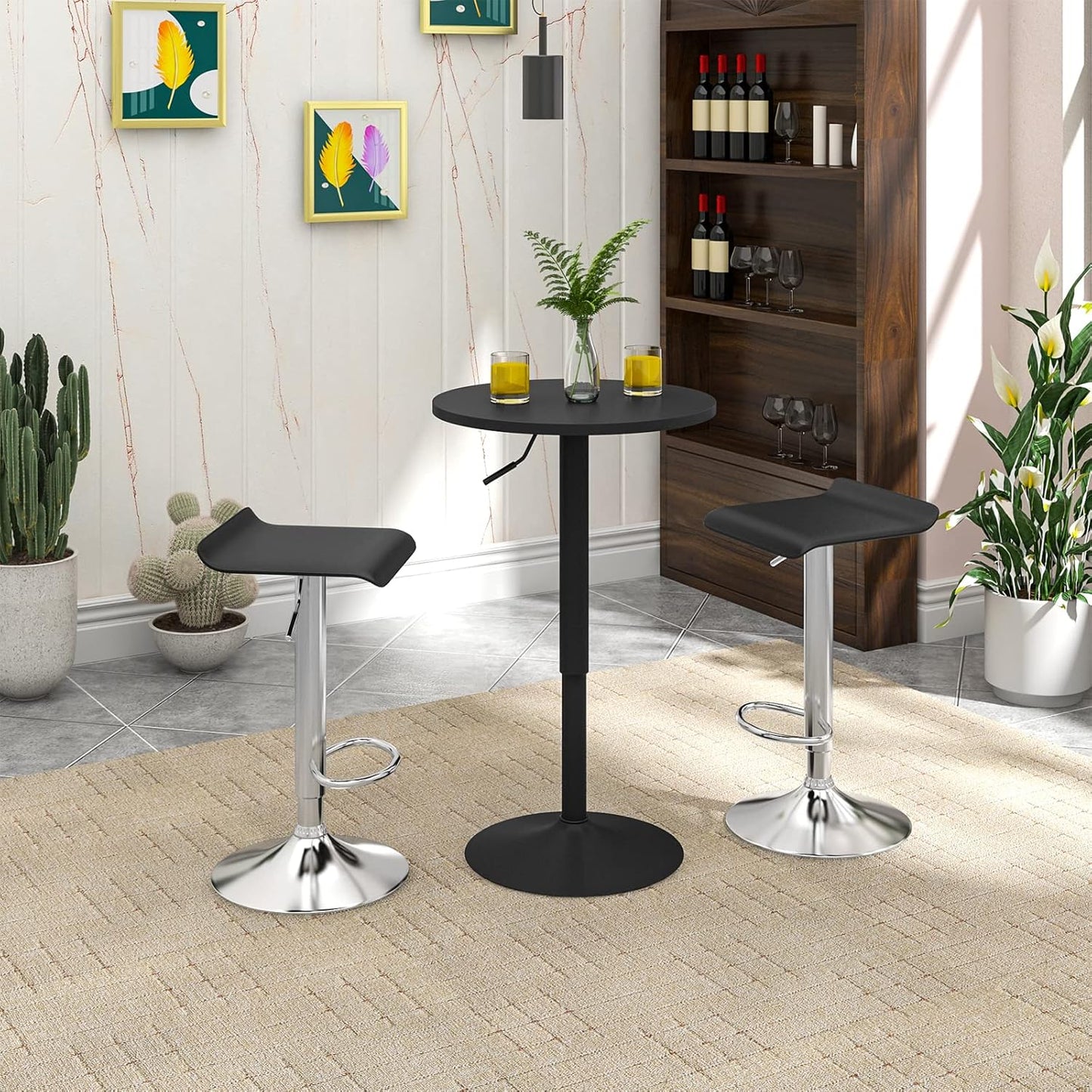 Table haute WOLTU - Table de bar - Réglable de 70 à 91 cm - Noir