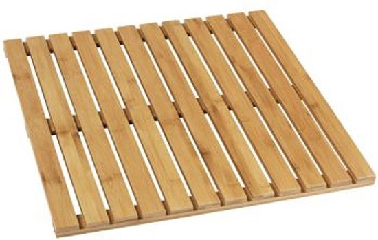 WENKO Tapis de douche 50 x 50 cm en bambou - Bois certifié FSC - Tapis de bain d'intérieur et d'extérieur - Tapis de douche
