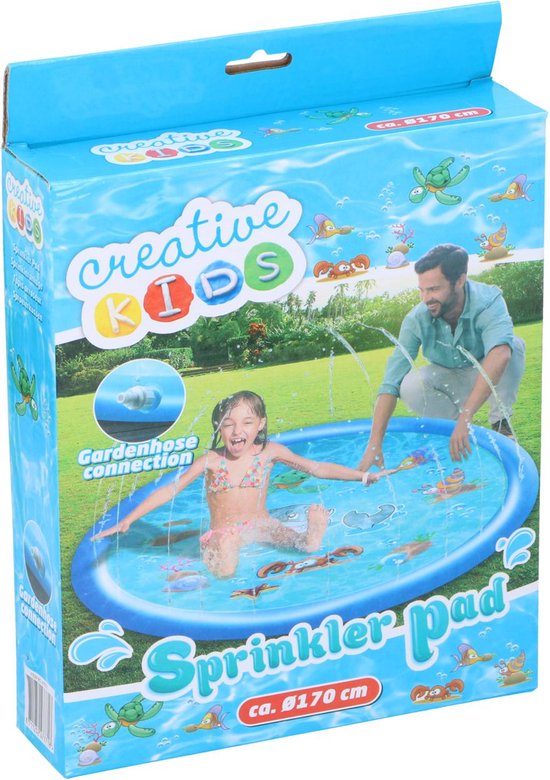 Tapis d'eau Creative Kids 170CM - Tapis d'eau avec système de pulvérisation - Impression sous-marine - Dès 3 ans - Plastique - Bleu
