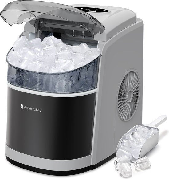 Machine à glaçons 1.6L avec pelle à glace KitchenBrothers 12kg/24h, acier inoxydable