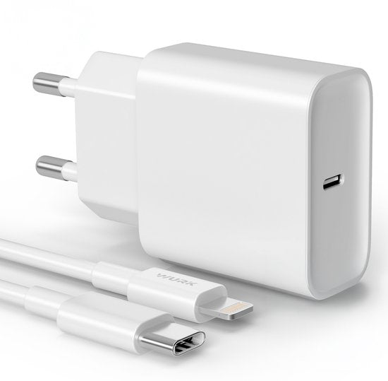 Wurk Fast Charger Suitable for Apple iPhone, iPad & Airpods - 20W Charger - 1 Meter USB C to Lightning Cable - Charger Suitable for 14/13/12/11/Xr/Xs/Xs Max/8/8 Plus/ Pro