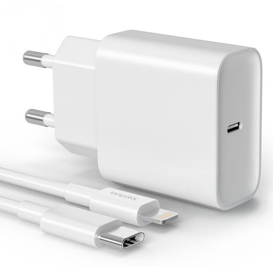 Wurk Fast Charger Suitable for Apple iPhone, iPad & Airpods - 20W Charger - 1 Meter USB C to Lightning Cable - Charger Suitable for 14/13/12/11/Xr/Xs/Xs Max/8/8 Plus/ Pro