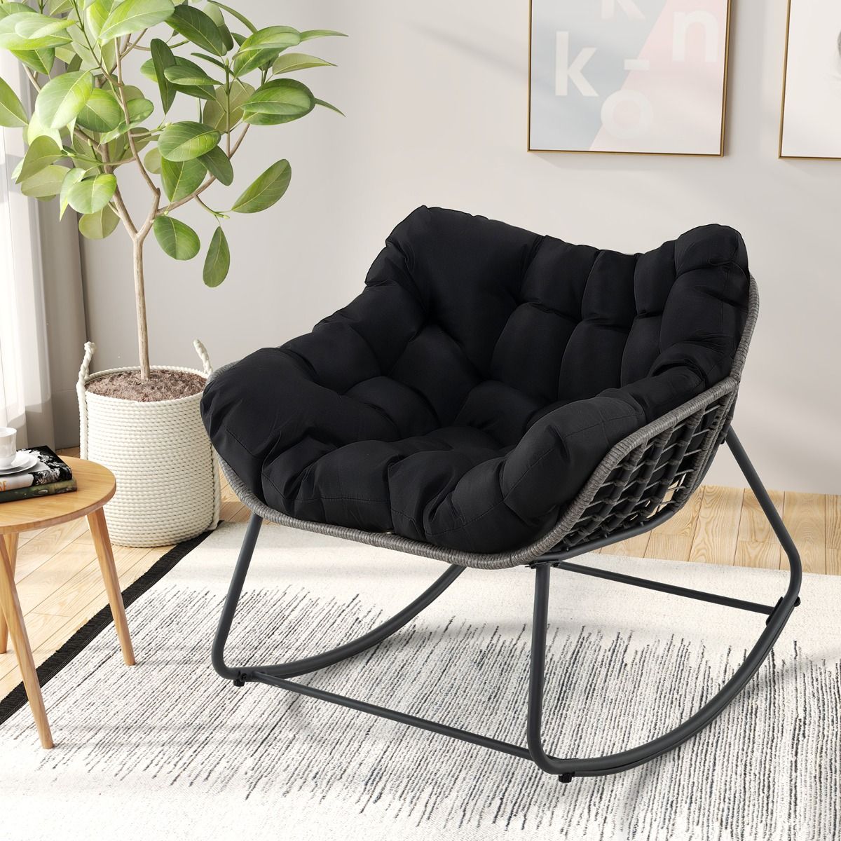 Fauteuil à bascule Coast - très grand format - coussin épais amovible - noir