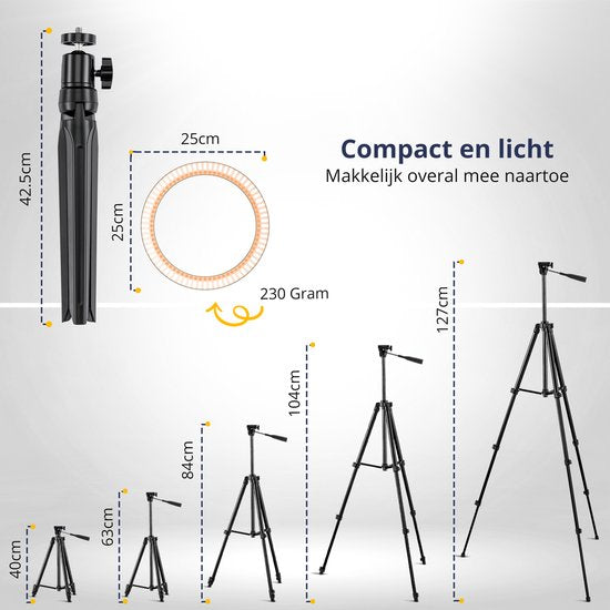 Studio ME Ring Lamp with Tripod 10 inch - Black - Ring Light - 30 Light modes - Incl. Remote Control & Mini Tripod - Ringlight - Ring Lamps