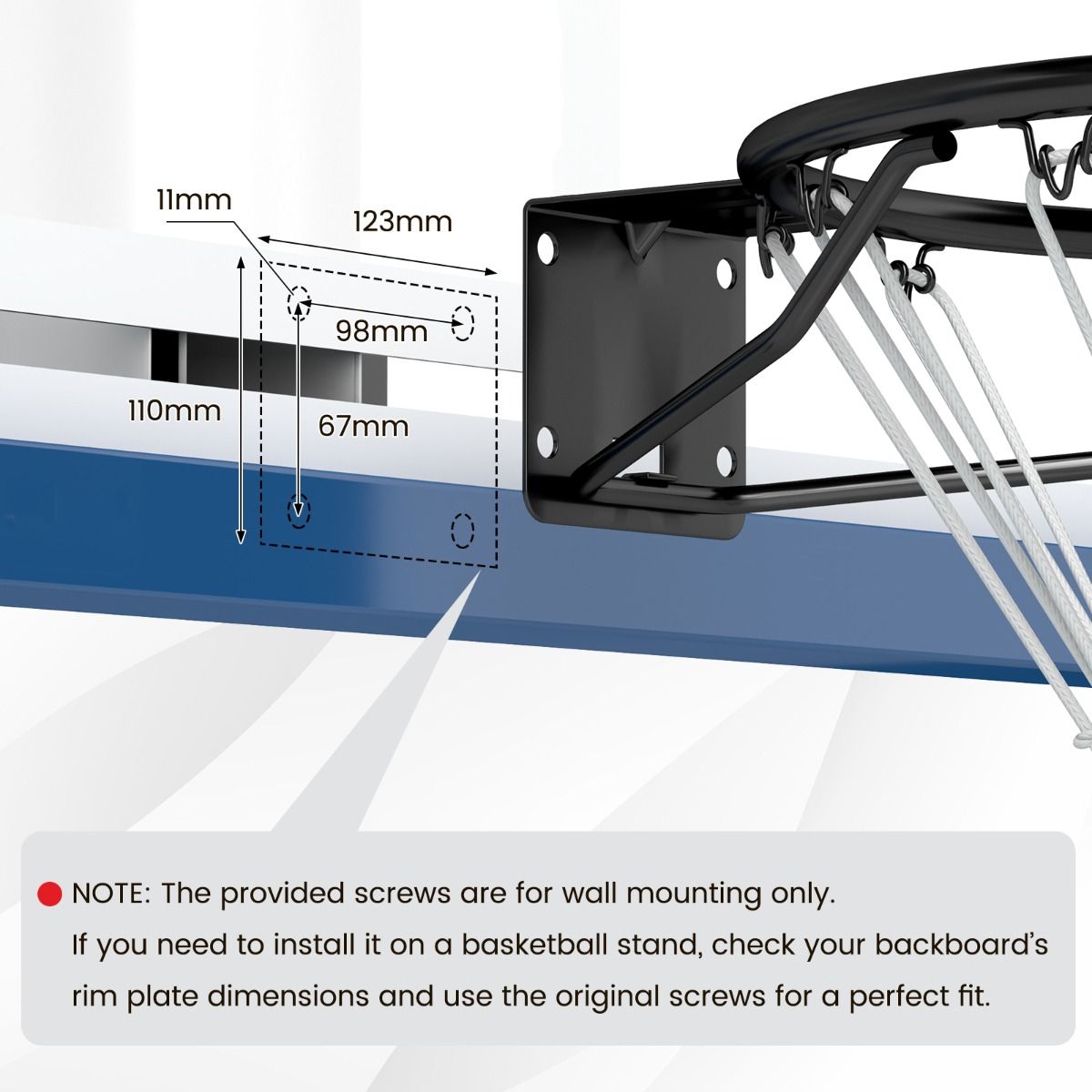 Coast Basketball Ring Ø 45 cm Black - Panier de basket solide et résistant aux intempéries avec filet pour fixation murale - 59,5 x 48 x 38 cm