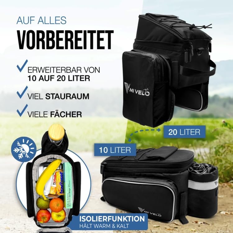 MIVELO Pannier Bag Carrier - Isolé - Jusqu'à 20L - Déperlant - 40 x 22 x 20 cm - Noir