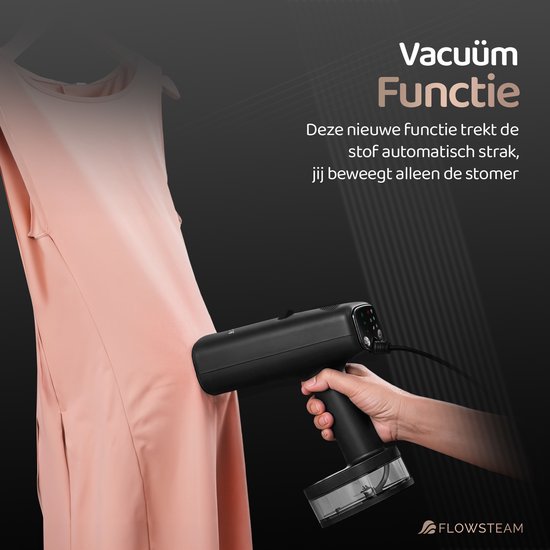 FLOWSTEAM® Vacuum Edition : défroisseur à vapeur - Défroisseur à main avec fonction d'aspiration - Défroisseur de voyage - 2100 W - Noir mat