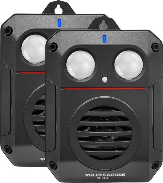 Vulpes Goods® Repellent Marten Repellent PRO V3 - Répulsif contre les nuisibles - Répulsif contre les martres pour l'extérieur - 100% étanche - Sans fil et rechargeable - 2 pièces