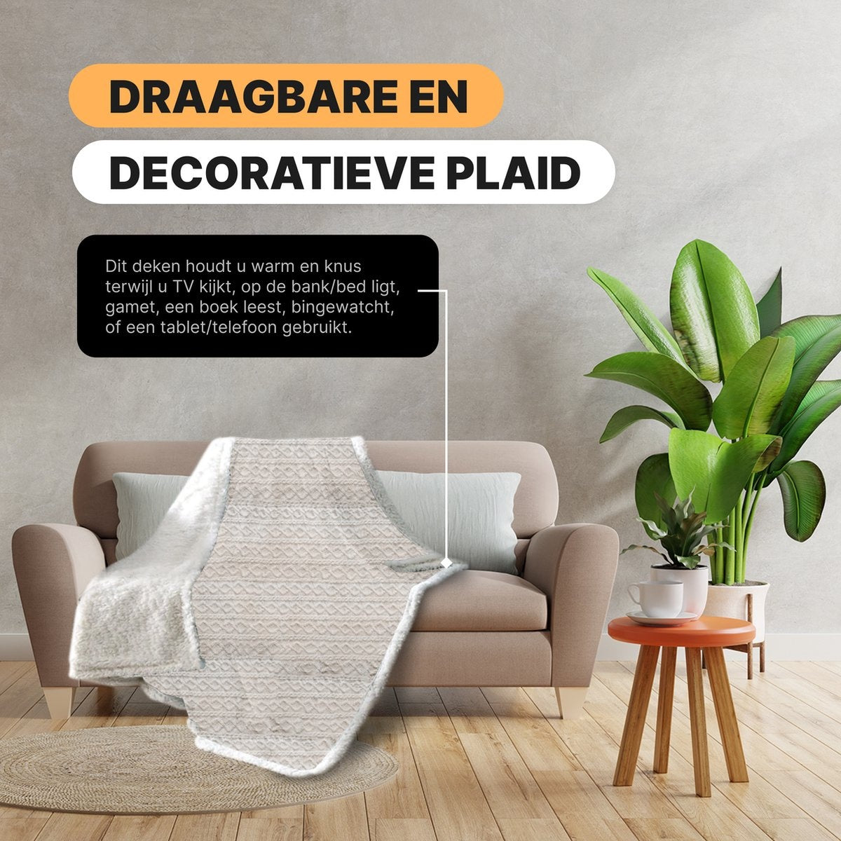 O'DADDY® Plaid beige avec passepoil blanc - plaids super doux - couverture 135x185 cm