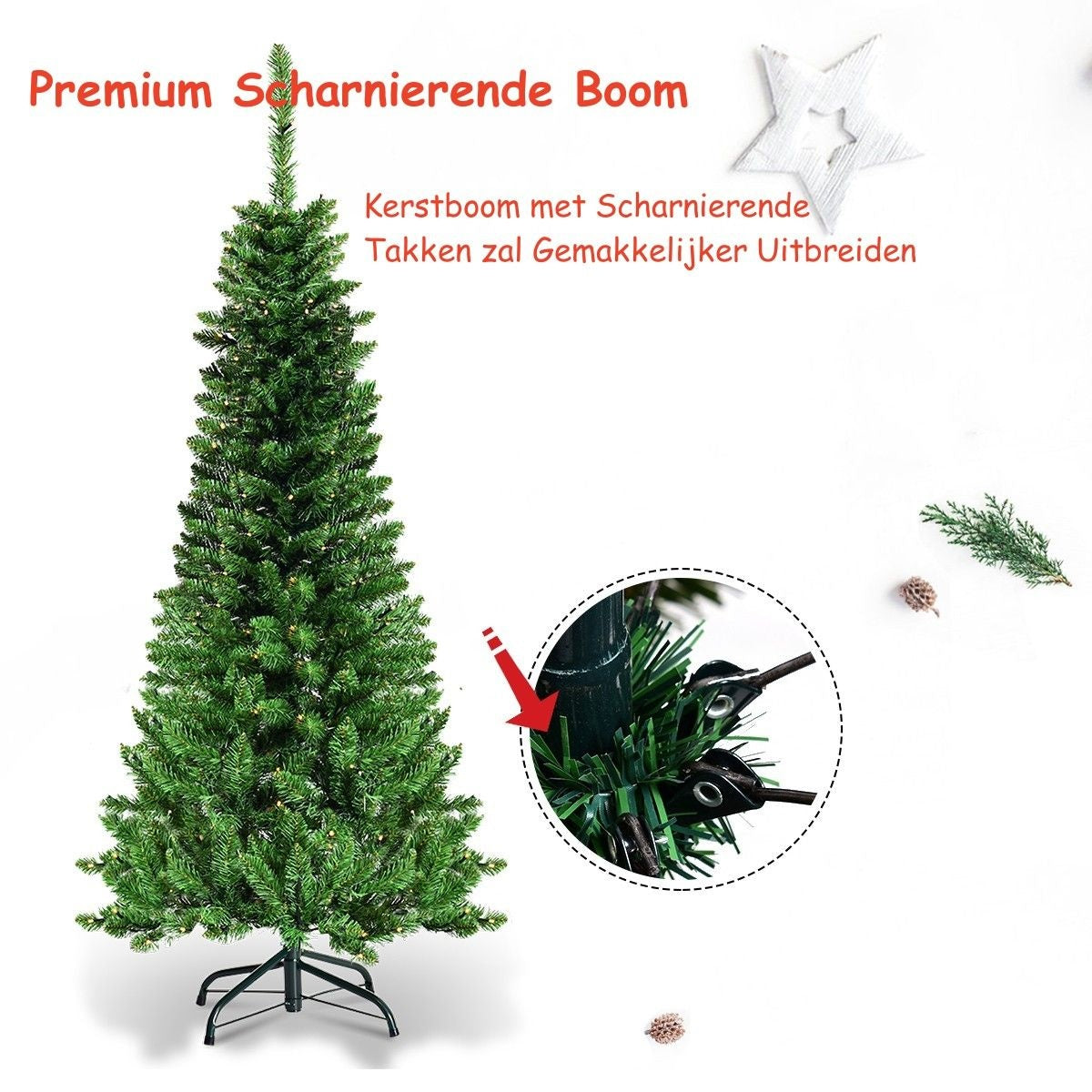 Coast Artificial Christmas Tree Narrow - WITH Warm White LED Lights - Green - 135cm