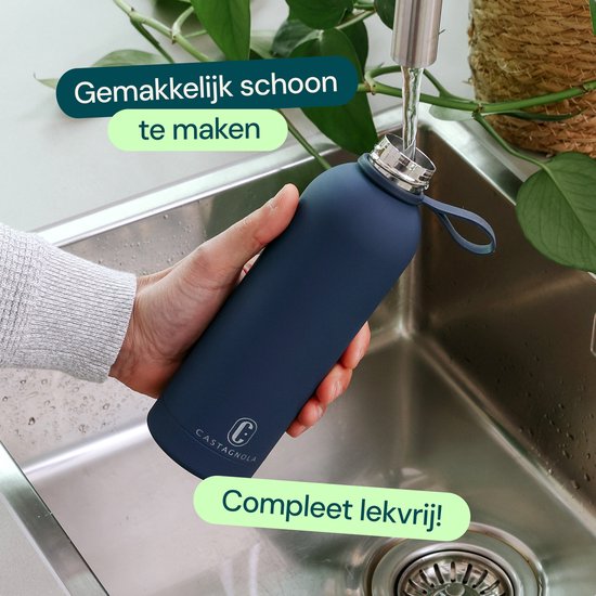 Bouteille d'eau Castagnola - Bouteille à boire en acier inoxydable 500 ML - Thermos en acier - Bouteilles à boire pour adultes - Double paroi - Bleu foncé